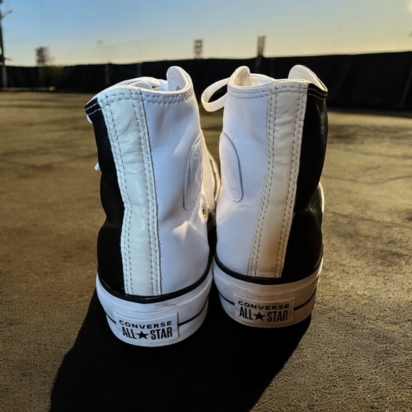 Converse All Star Two Tone High Top Leather Sneakers Black/White/Cream. - Picture 8 of 10